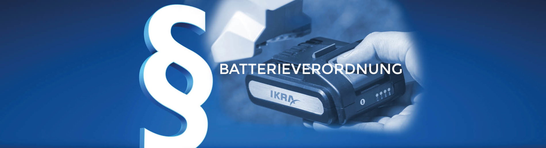 eineBatterie und ein Paragraph vor blauem Hintergrund